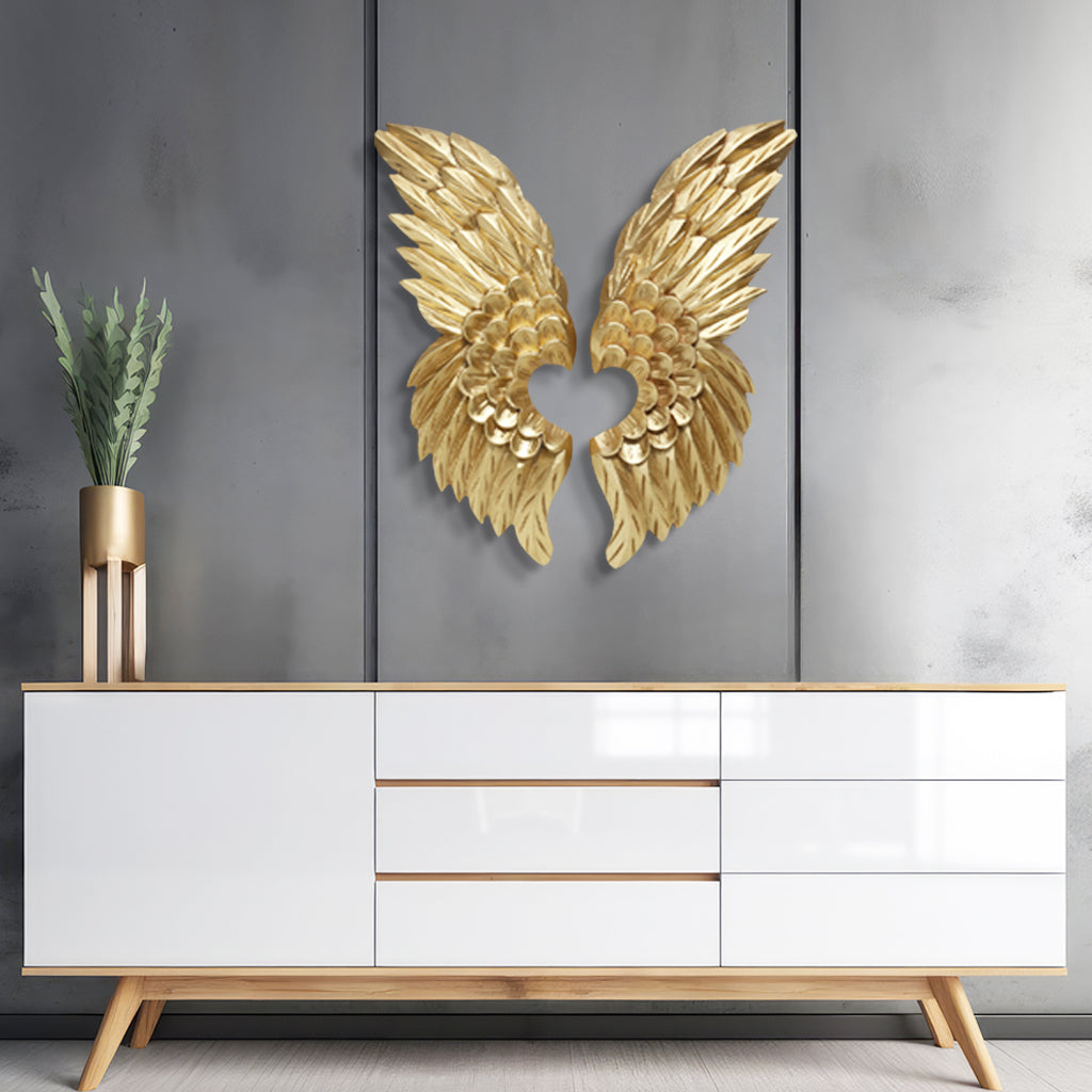 Exquisite 'Harmonious Wings' woodwork, highlighting balanced wing designs and meticulous craftsmanship, ideal for home decor